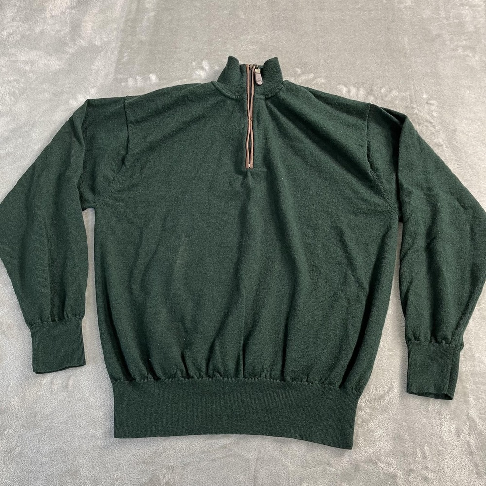 Orvis‎ Sweater Mens L Green Mock Neck 1/4 Zip Wool Blend Knit Pullover Casual